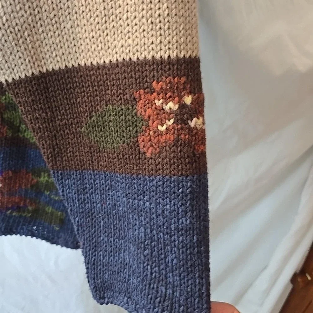 Vintage Styleworks Chunky-knit Fall Autumn Floral Sweater Grandmacore Oversize S
